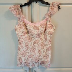 Vintage 90s Y2K Hailee Pink Cream Paisley Fairy Tank Top